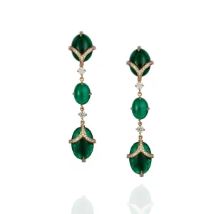 18K Yellow Gold Earrings with Emerald & White Diamond