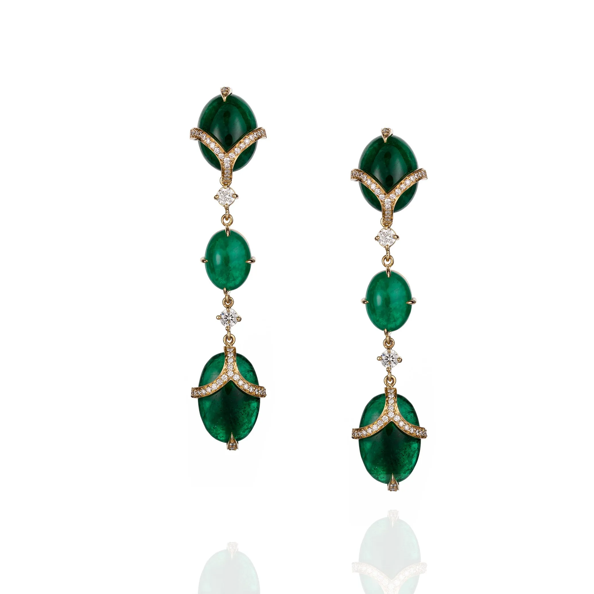 18K Yellow Gold Earrings with Emerald & White Diamond