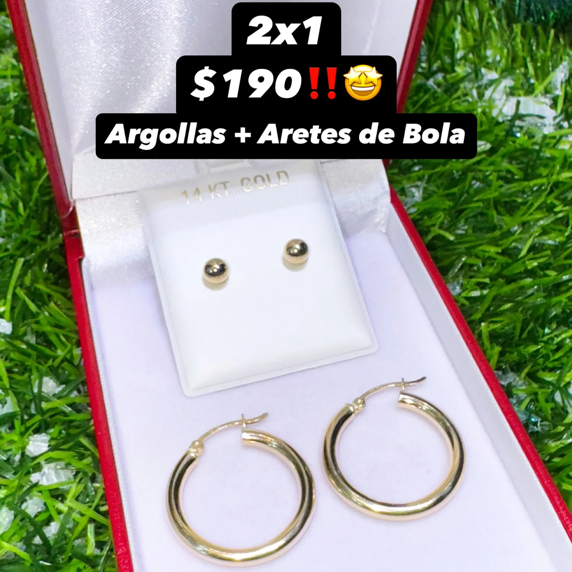 $190‼️ (2X1) 14k Hoops Earrings (1” Inch)   Ball Earrings (5MM)  🤯 JTJ™