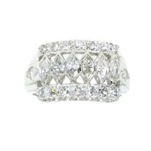 1950s Marquise & Round Diamond 3 Row Band Ring