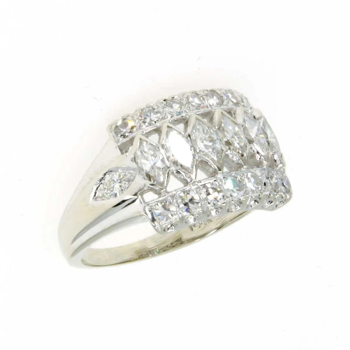 1950s Marquise & Round Diamond 3 Row Band Ring