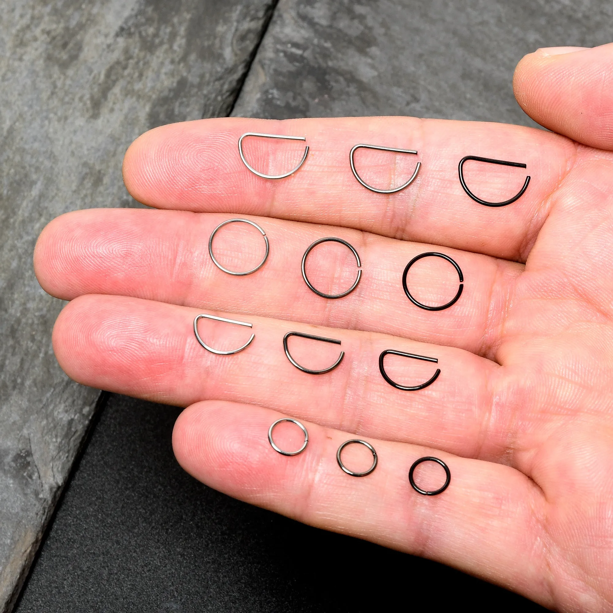 20 Gauge 12 Pack ASTM F-136 Implant Grade Titanium Nose Hoop D Shaped Septum Ring and Cartilage Ear Hoop Earring Set