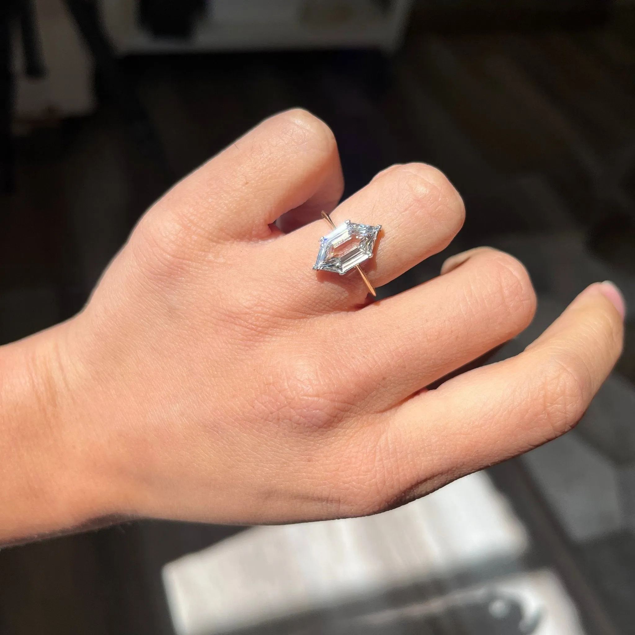 2.01ct Hexagonal Cut Diamond Solitaire, GIA H VS1