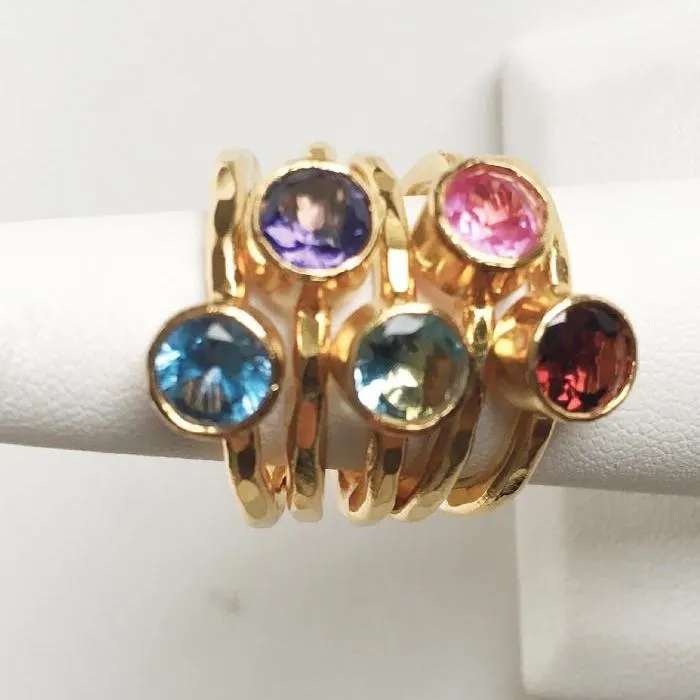 24K Gold Plated Stack Ring with PINK Solitaire CZ
