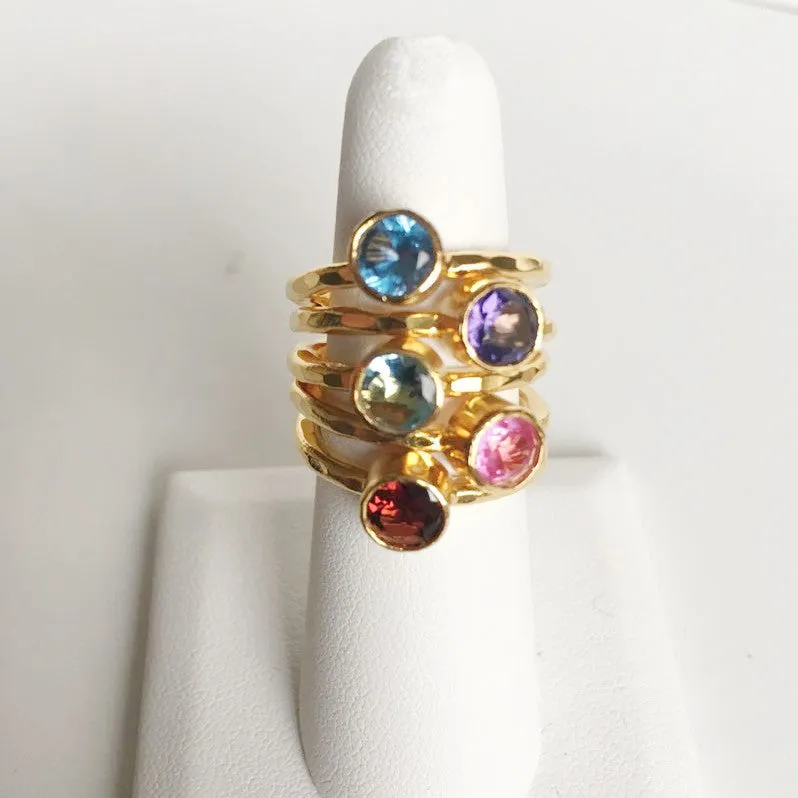 24K Gold Plated Stack Ring with PINK Solitaire CZ