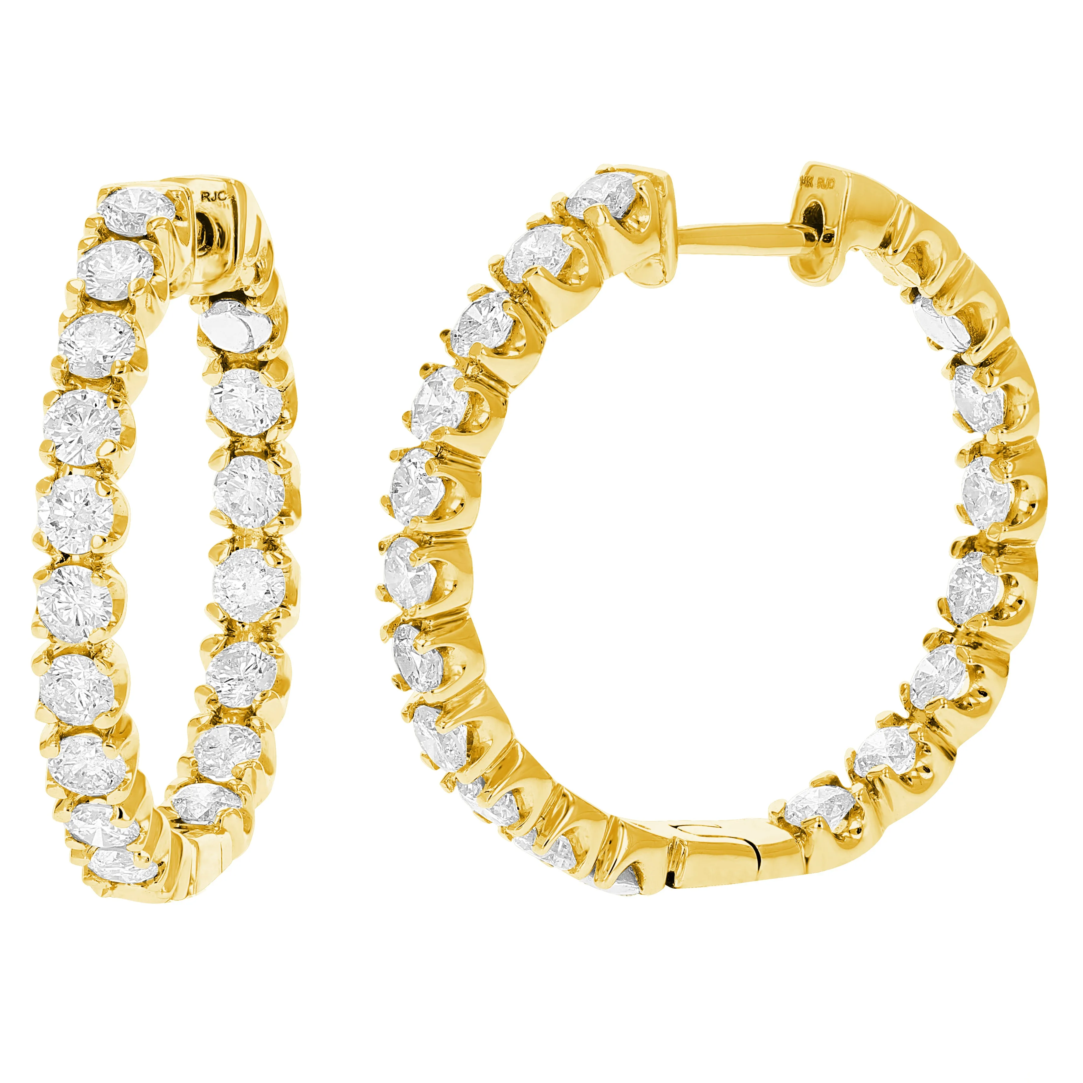2.50 cttw Diamond Inside Out Hoop Earrings in 14K Gold