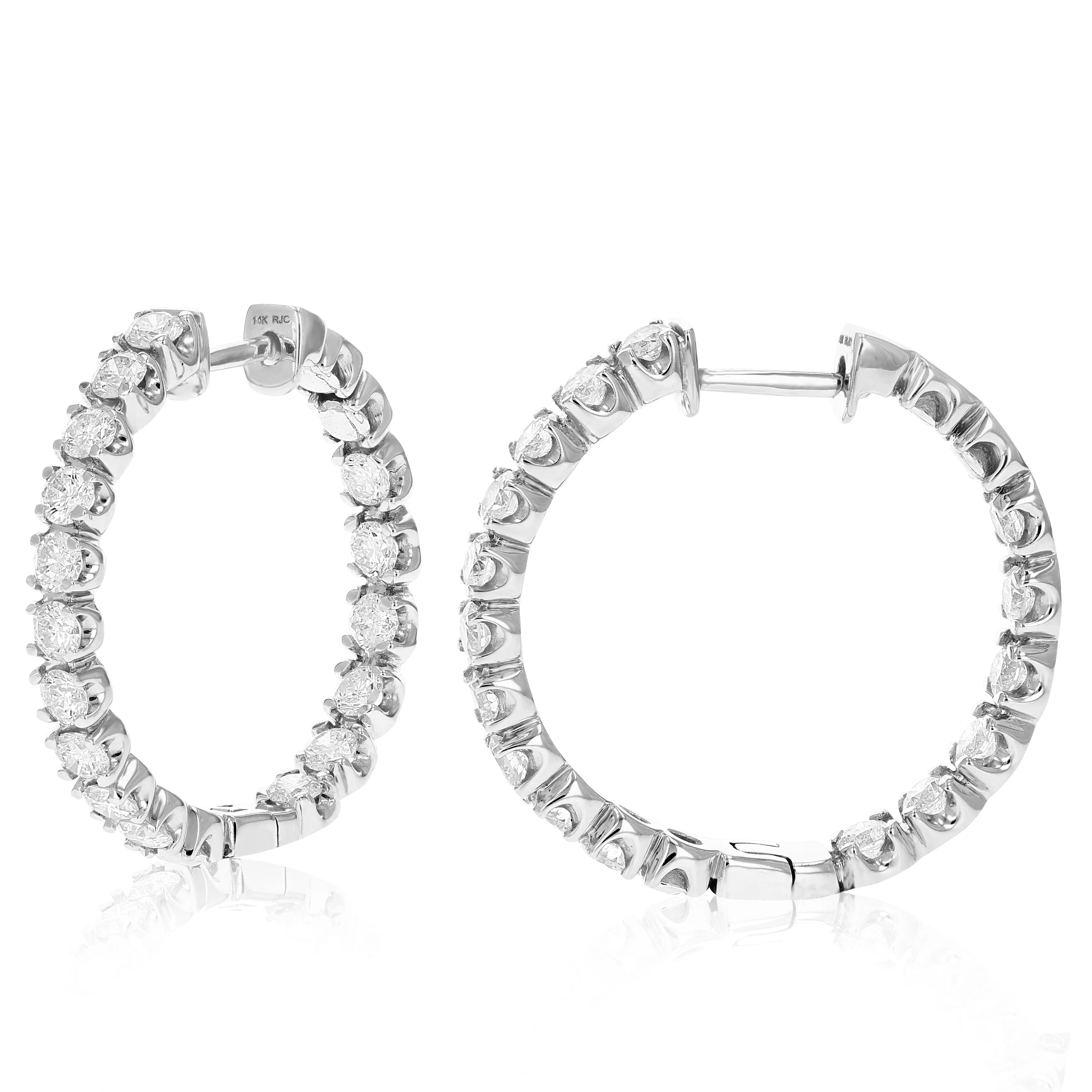 2.50 cttw Diamond Inside Out Hoop Earrings in 14K Gold
