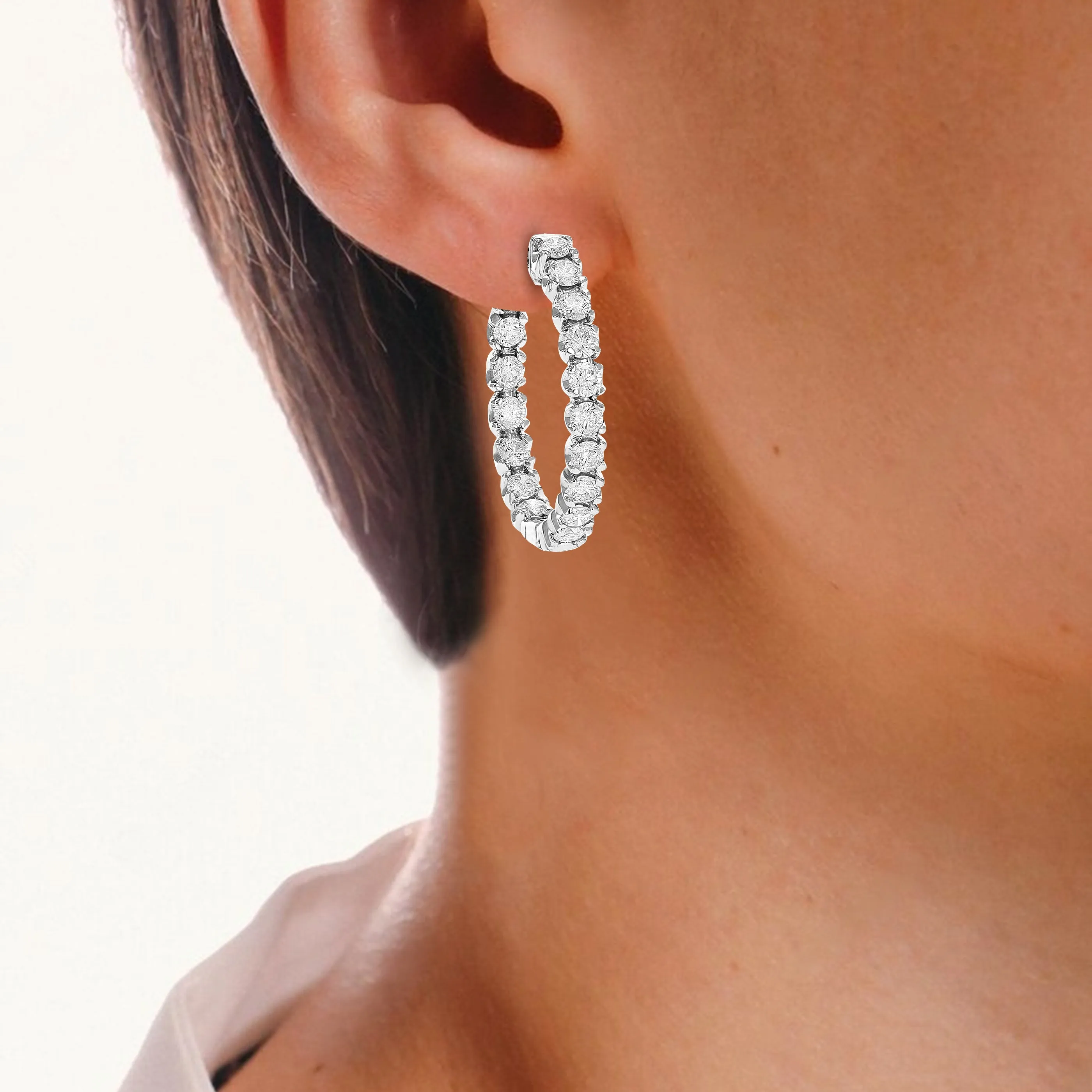 2.50 cttw Diamond Inside Out Hoop Earrings in 14K Gold