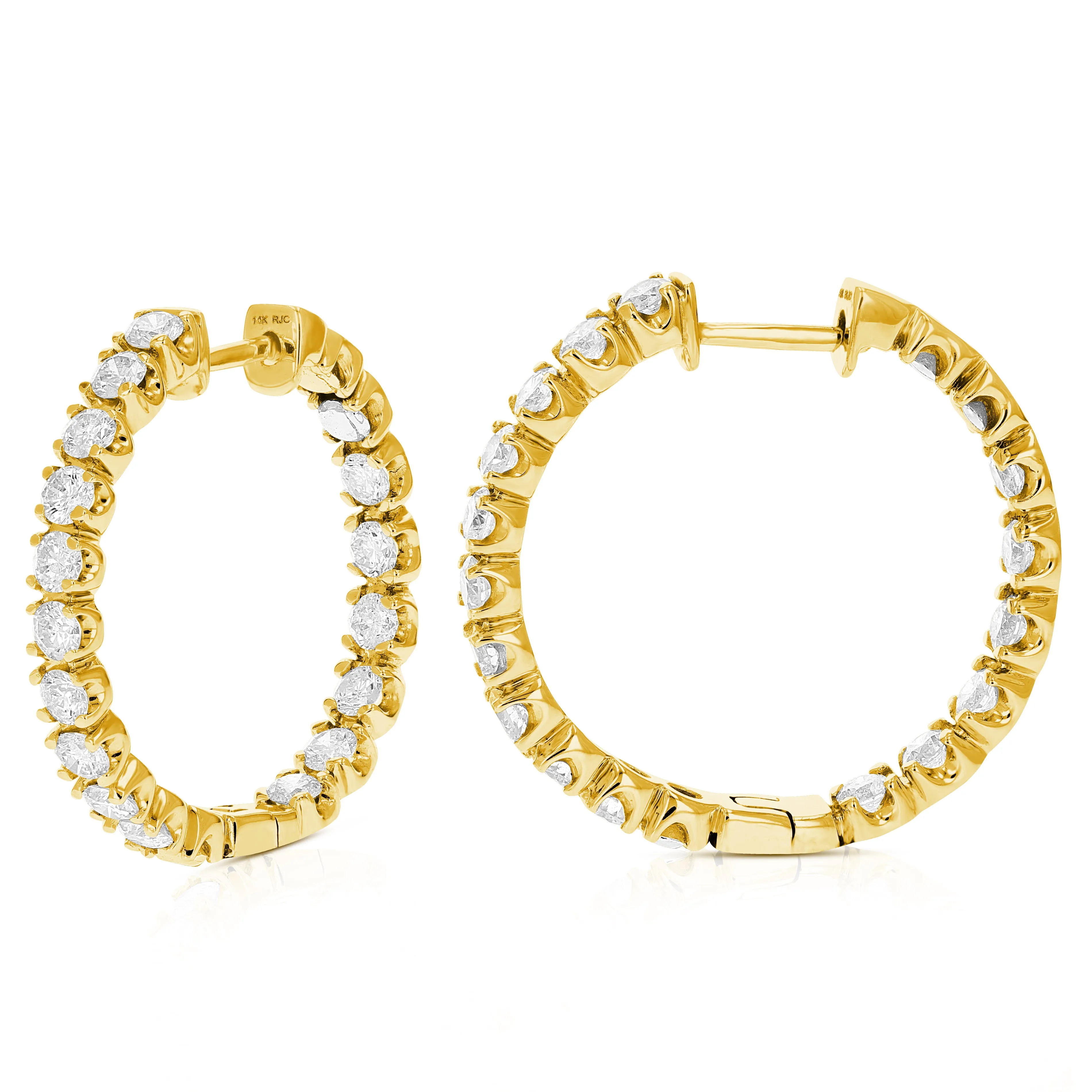 2.50 cttw Diamond Inside Out Hoop Earrings in 14K Gold