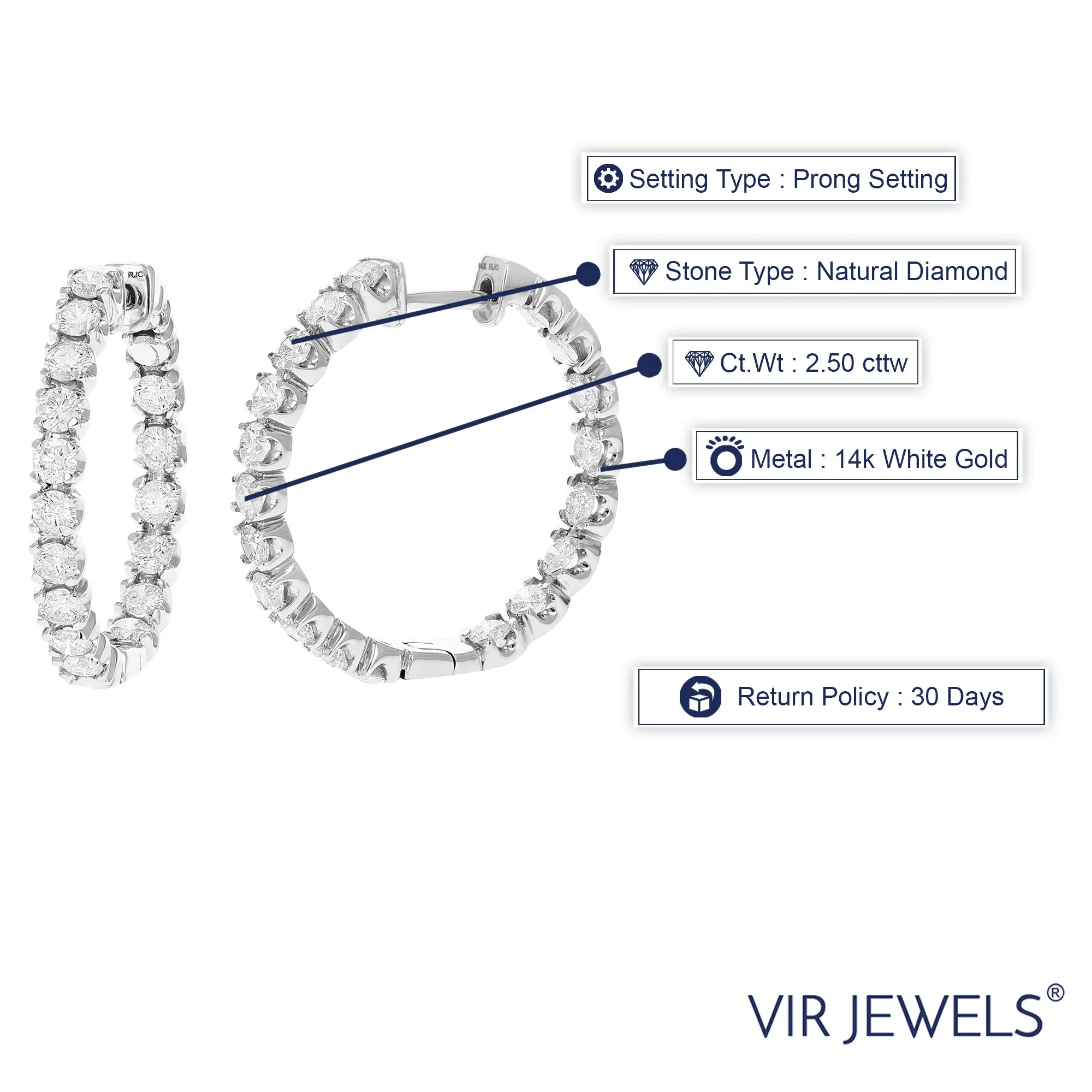 2.50 cttw Diamond Inside Out Hoop Earrings in 14K Gold