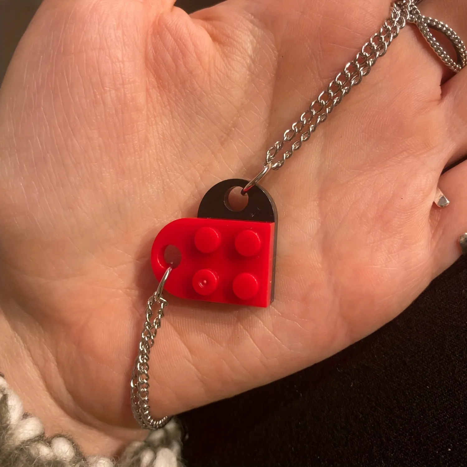 2pcs Matching Heart Building Block Pendant Necklaces