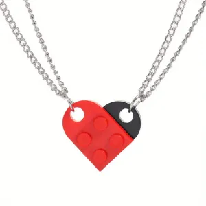 2pcs Matching Heart Building Block Pendant Necklaces