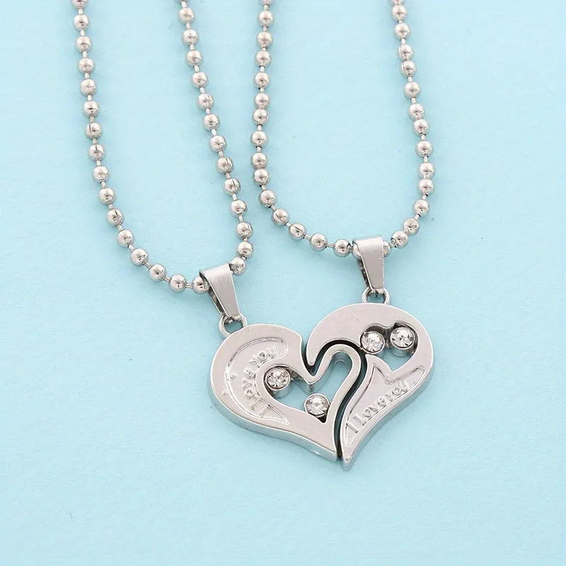 2Pcs Set Love Heart Necklaces for Couples