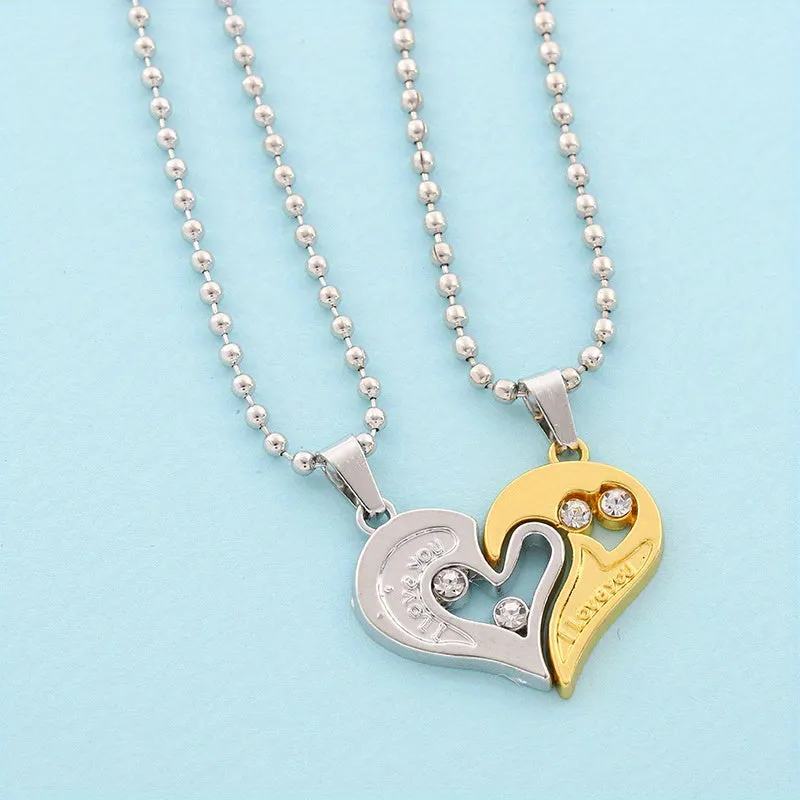 2Pcs Set Love Heart Necklaces for Couples