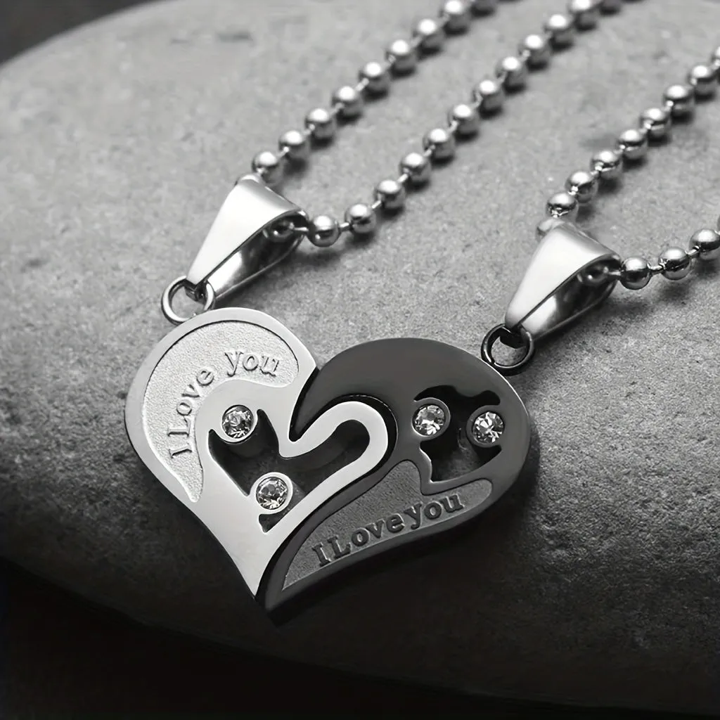 2Pcs Set Love Heart Necklaces for Couples