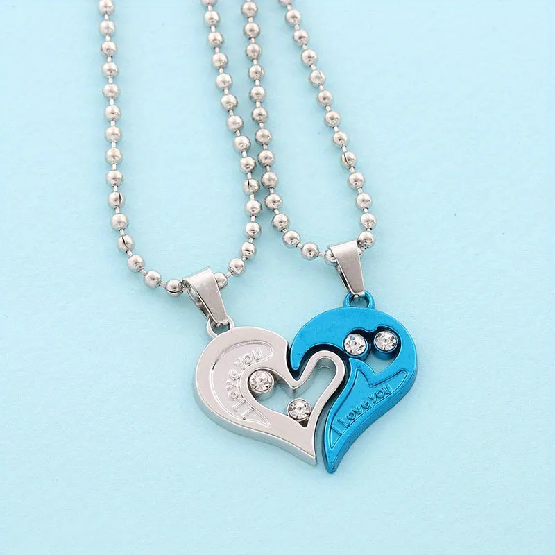 2Pcs Set Love Heart Necklaces for Couples