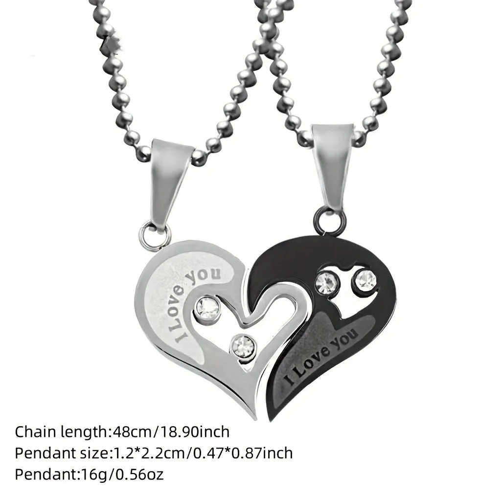 2Pcs Set Love Heart Necklaces for Couples