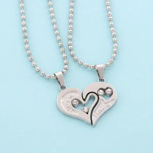 2Pcs Set Love Heart Necklaces for Couples