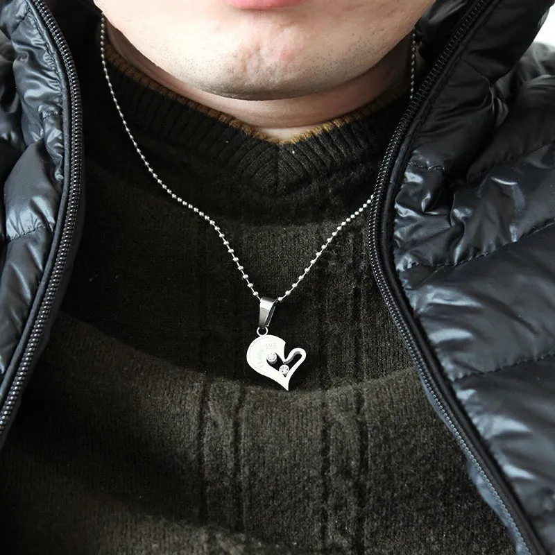 2Pcs Set Love Heart Necklaces for Couples