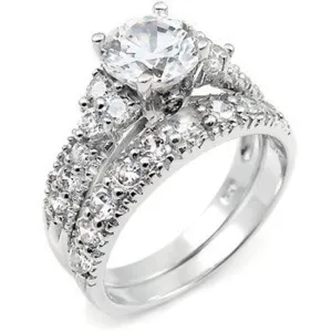 2pcs Silver CZ Engagement Rings for Her, Anniversary Bands