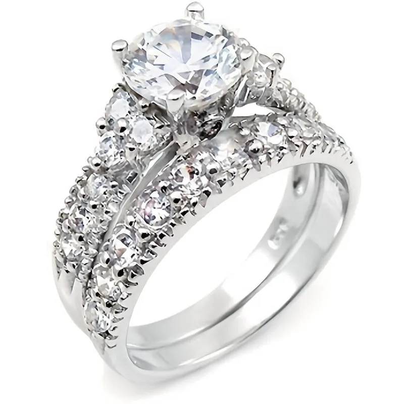 2pcs Silver CZ Engagement Rings for Her, Anniversary Bands
