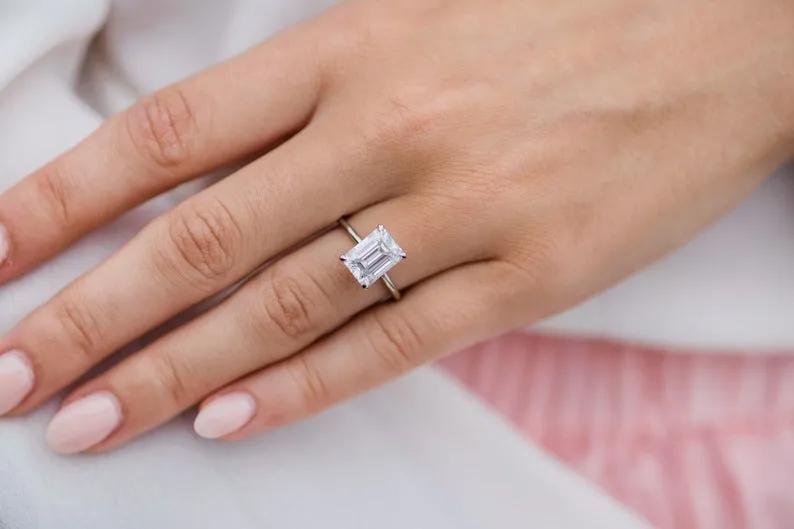 3.00ct Emerald cut Moissanite engagement ring vintage white gold Diamond Cluster engagement ring Wedding Anniversary ring