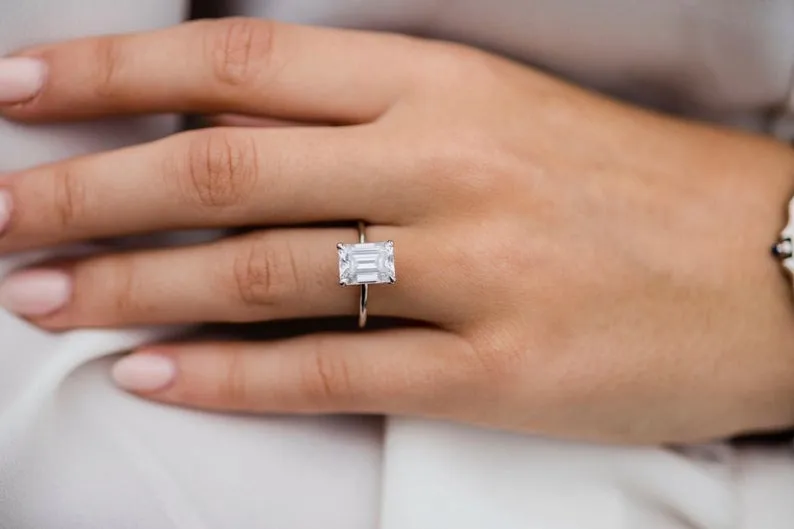 3.00ct Emerald cut Moissanite engagement ring vintage white gold Diamond Cluster engagement ring Wedding Anniversary ring