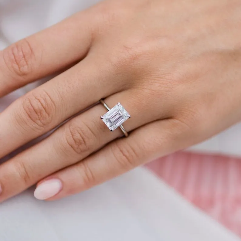 3.00ct Emerald cut Moissanite engagement ring vintage white gold Diamond Cluster engagement ring Wedding Anniversary ring