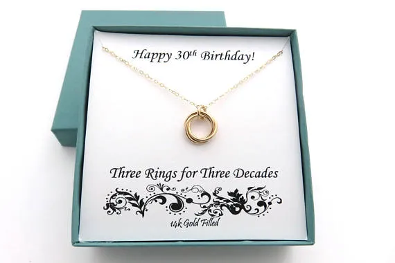 30th Birthday Gift for Her | Gold Birthday Ring Necklace | 30th Birthday