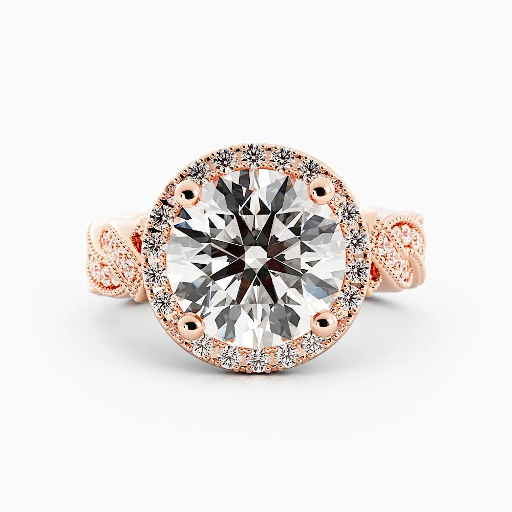 3.3 Carat Round Cut Moissanite Engagement Ring 14k Rose Gold