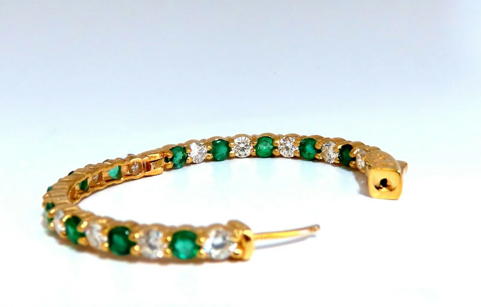 3.77ct natural emerald diamonds hoop earrings 14kt yellow gold inside out