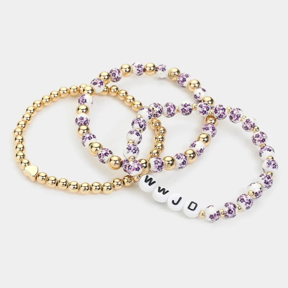3PCS WWJD MESSAGE STRETCH BRACELETS (MULTIPLE COLORS)