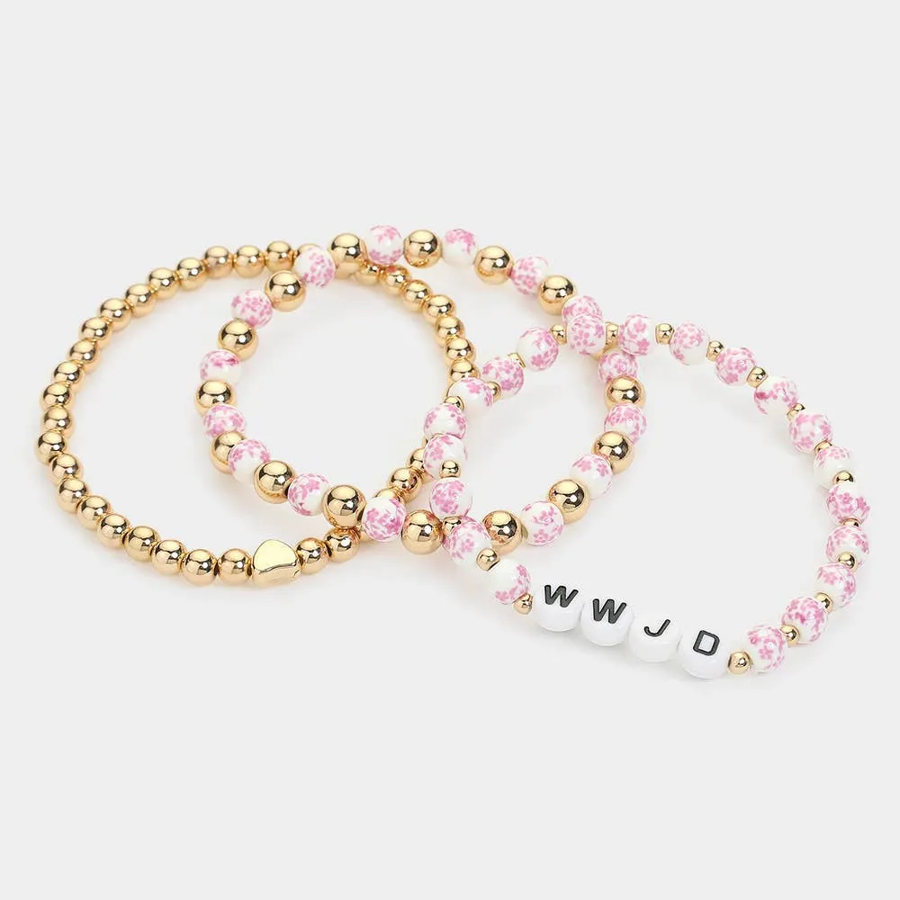 3PCS WWJD MESSAGE STRETCH BRACELETS (MULTIPLE COLORS)