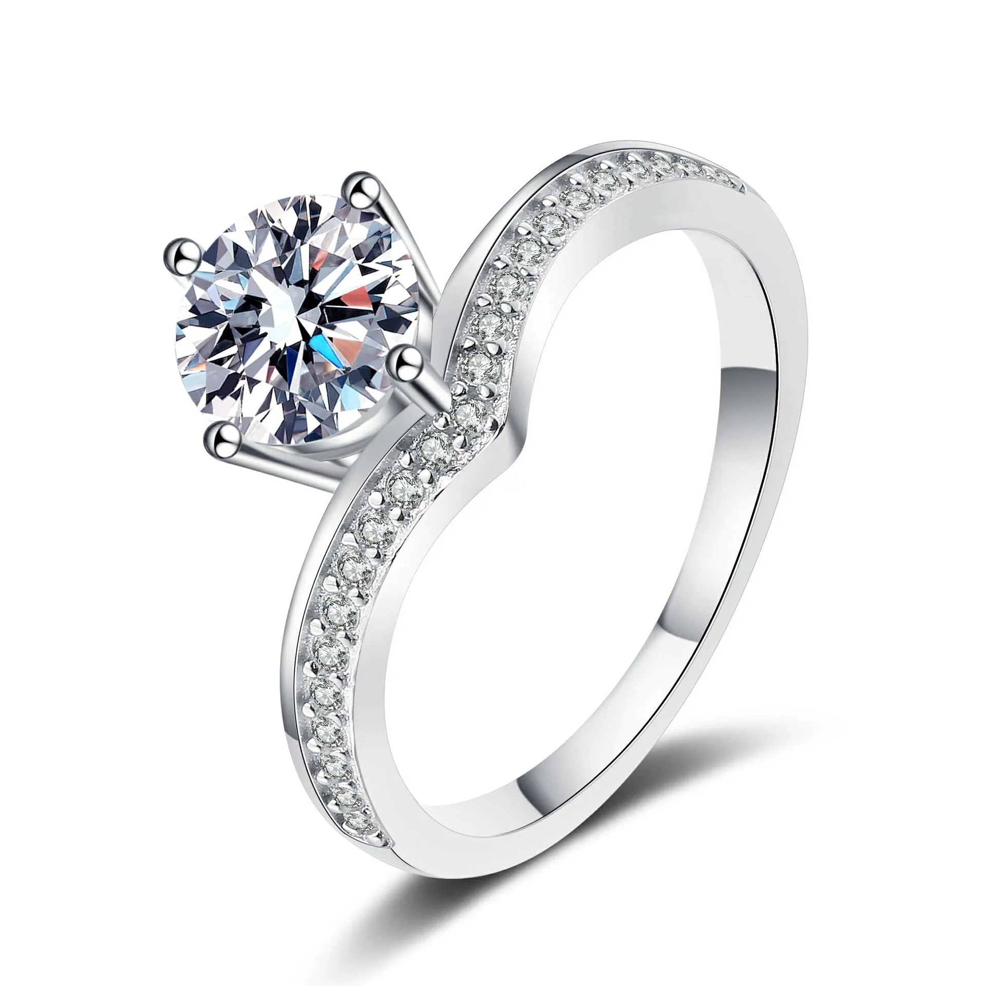 4-prongs Solitaire Wave Shape Moissanite Diamond Ring - RM036