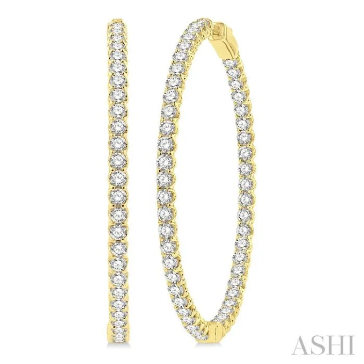 5 Ctw Inside-Out Round Cut Diamond 1 3/4 Inch Hoop Earrings in 14K Yellow Gold