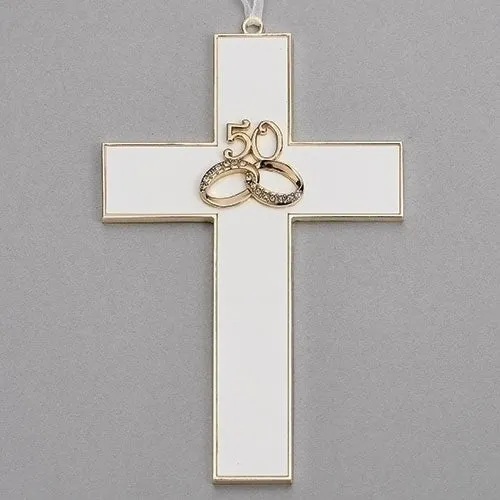 50 Anniversary 2 Rings Wall Cross 7 1/4"