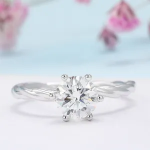 6.5mm Round Cut Diamond Twist Band Engagement Ring