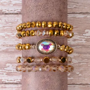 74730 - Crystal Beaded Stacked Bracelets - Gold