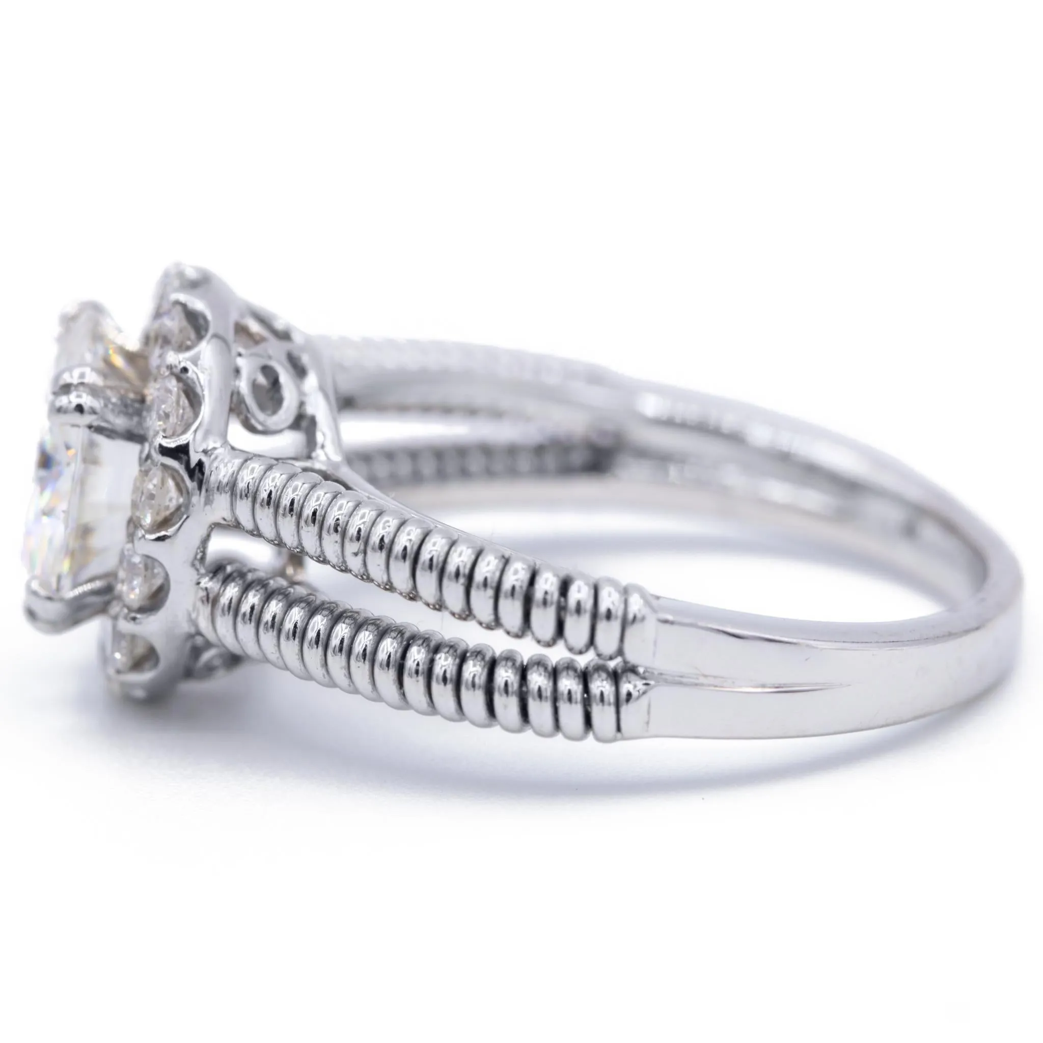 8.5mm Round Center 14K White Gold Diamond Halo & Twist Shank Ring