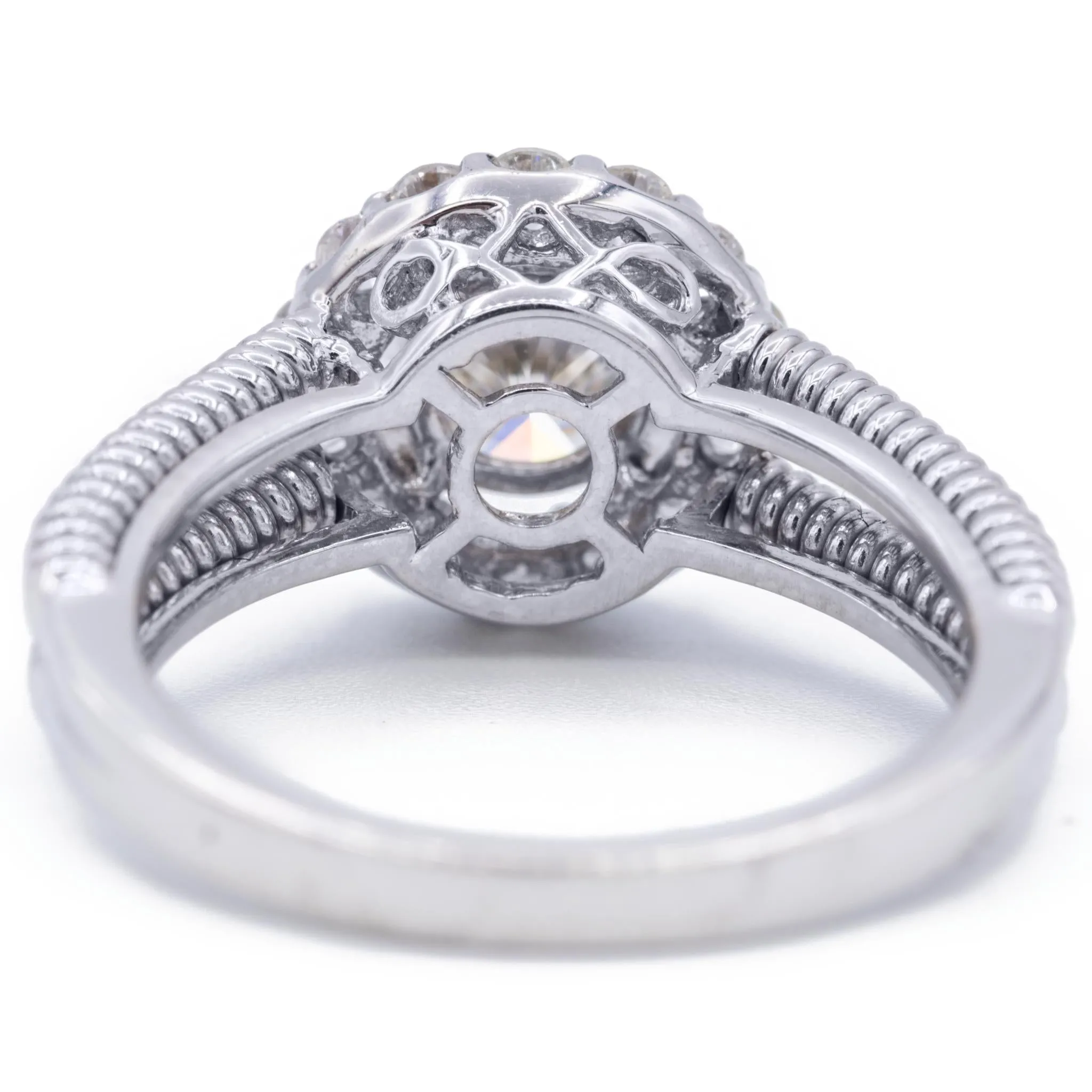 8.5mm Round Center 14K White Gold Diamond Halo & Twist Shank Ring