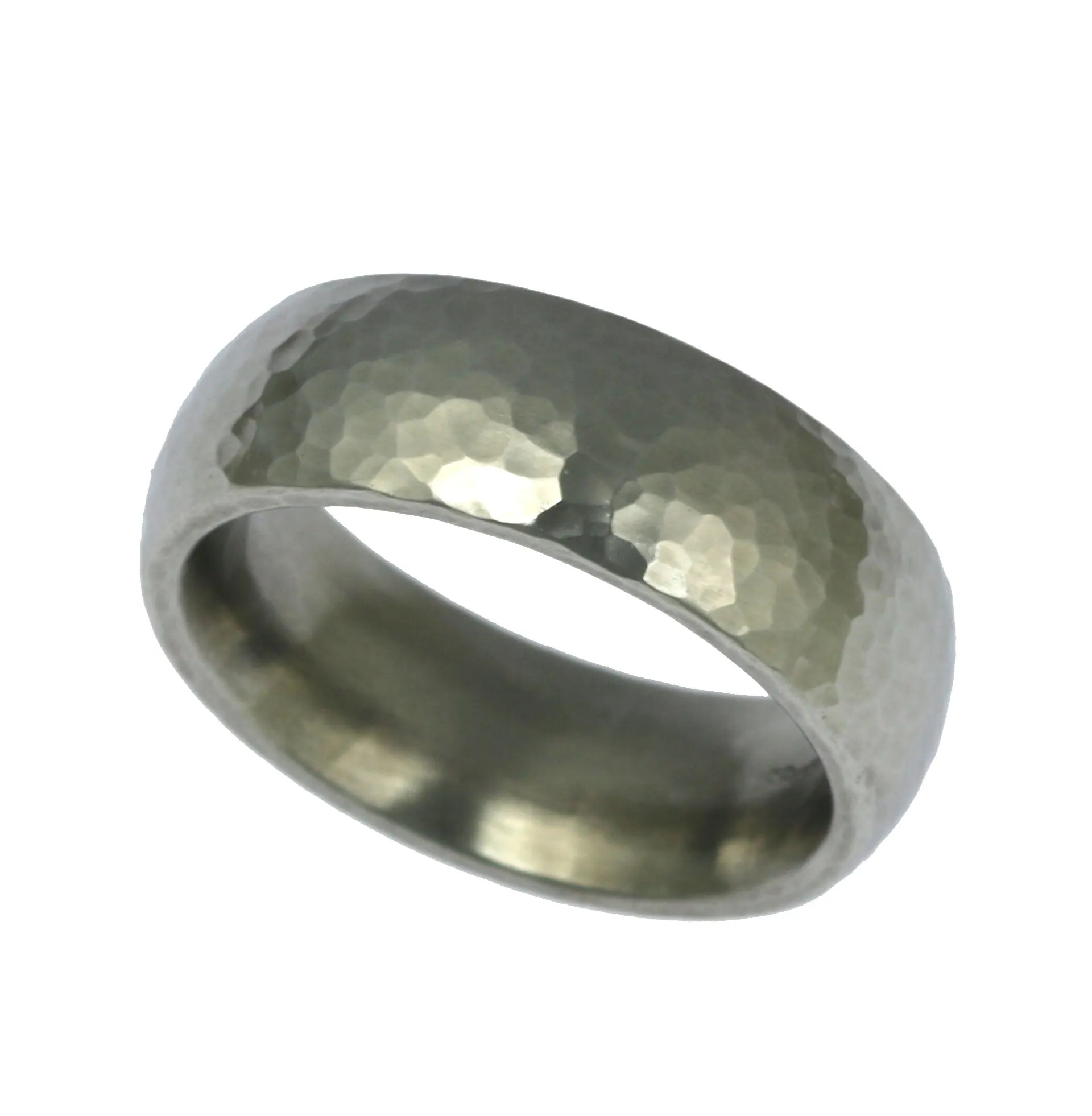 8mm Hammered Domed Stainless Steel Men's Ring
