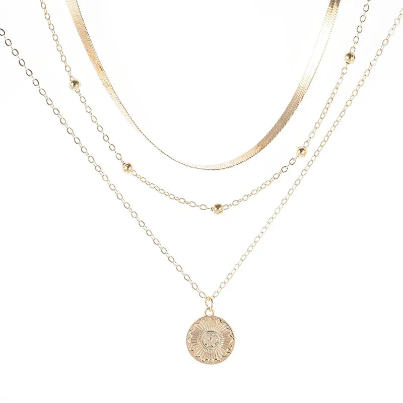 925 Silver Triple-Layer Round Necklace Snake Chain Ball Chain