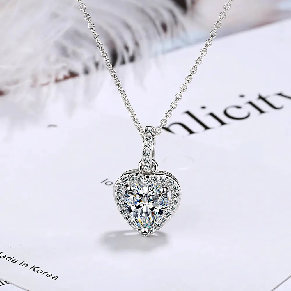 925 Sterling Silver Zircon Heart Pendants Necklaces For Women Luxury Designer Jewelry Gift