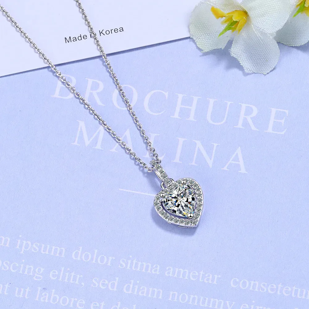 925 Sterling Silver Zircon Heart Pendants Necklaces For Women Luxury Designer Jewelry Gift