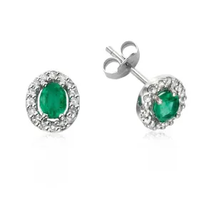 9ct White Gold Emerald & Diamond Halo Earrings