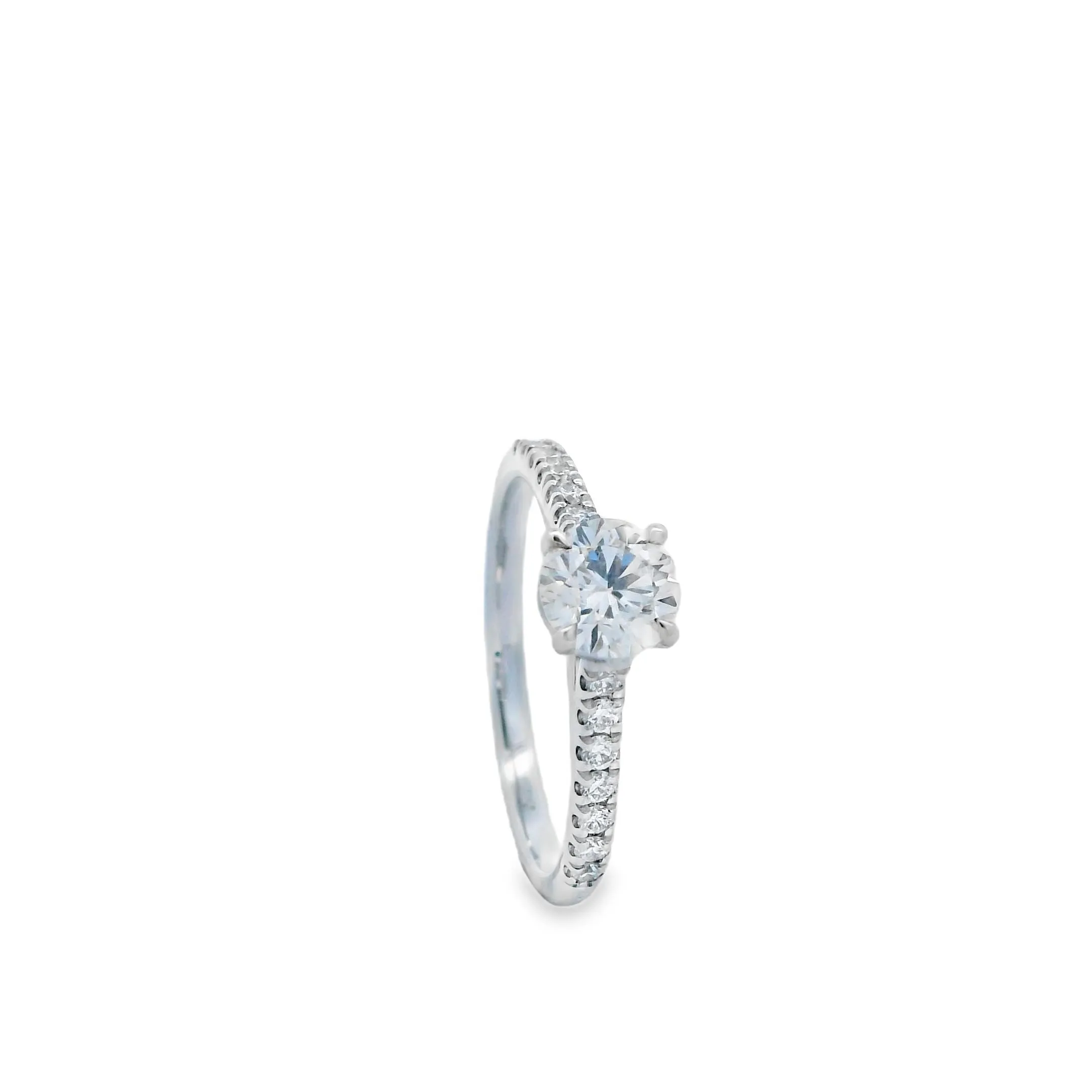 9ct White Gold Round Brilliant Lab Grown Diamond Engagement Ring with Shoulder Stones TDW= 0.92ct