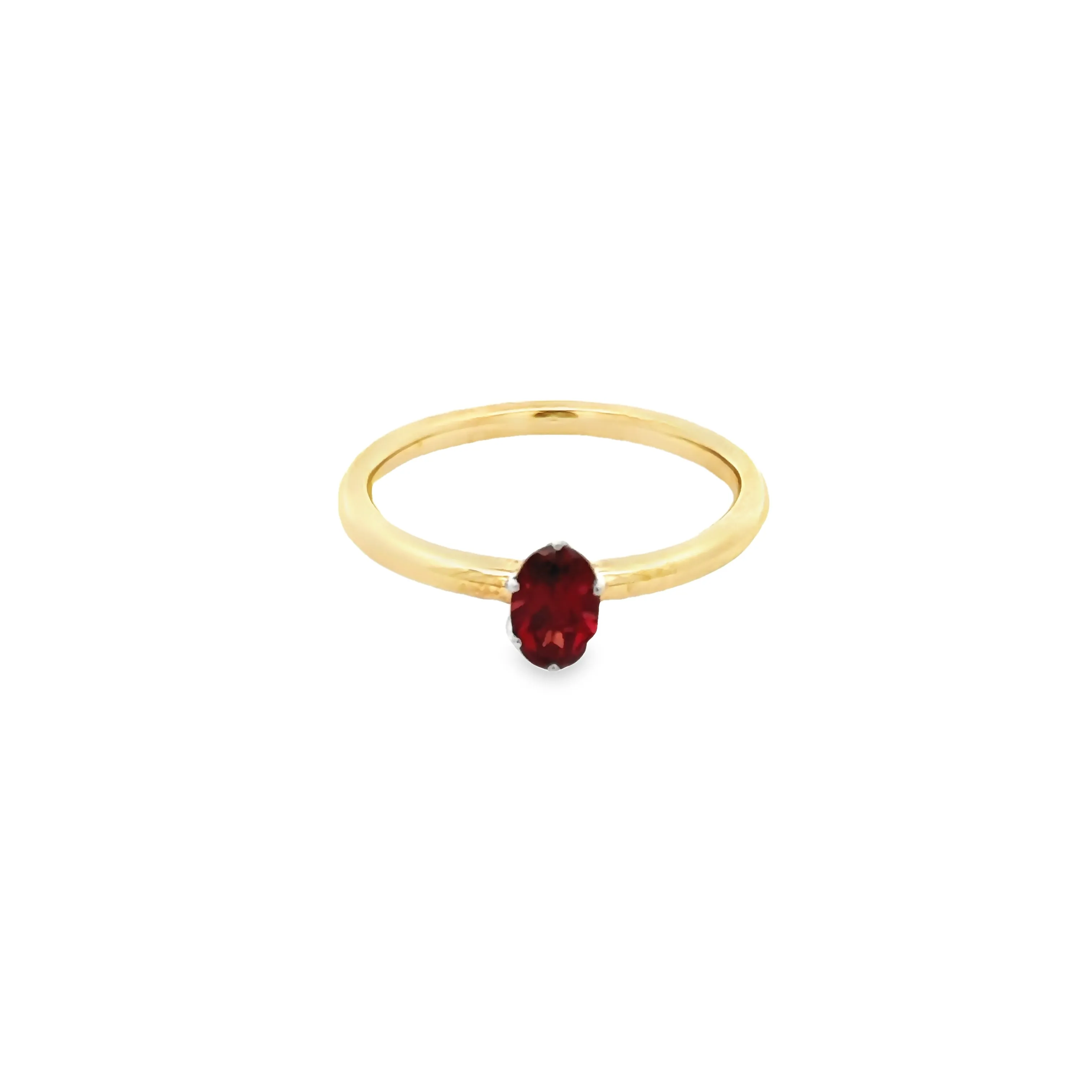 9ct Yellow & White Gold Solitare Ring with a Oval Rhodolite Garnet
