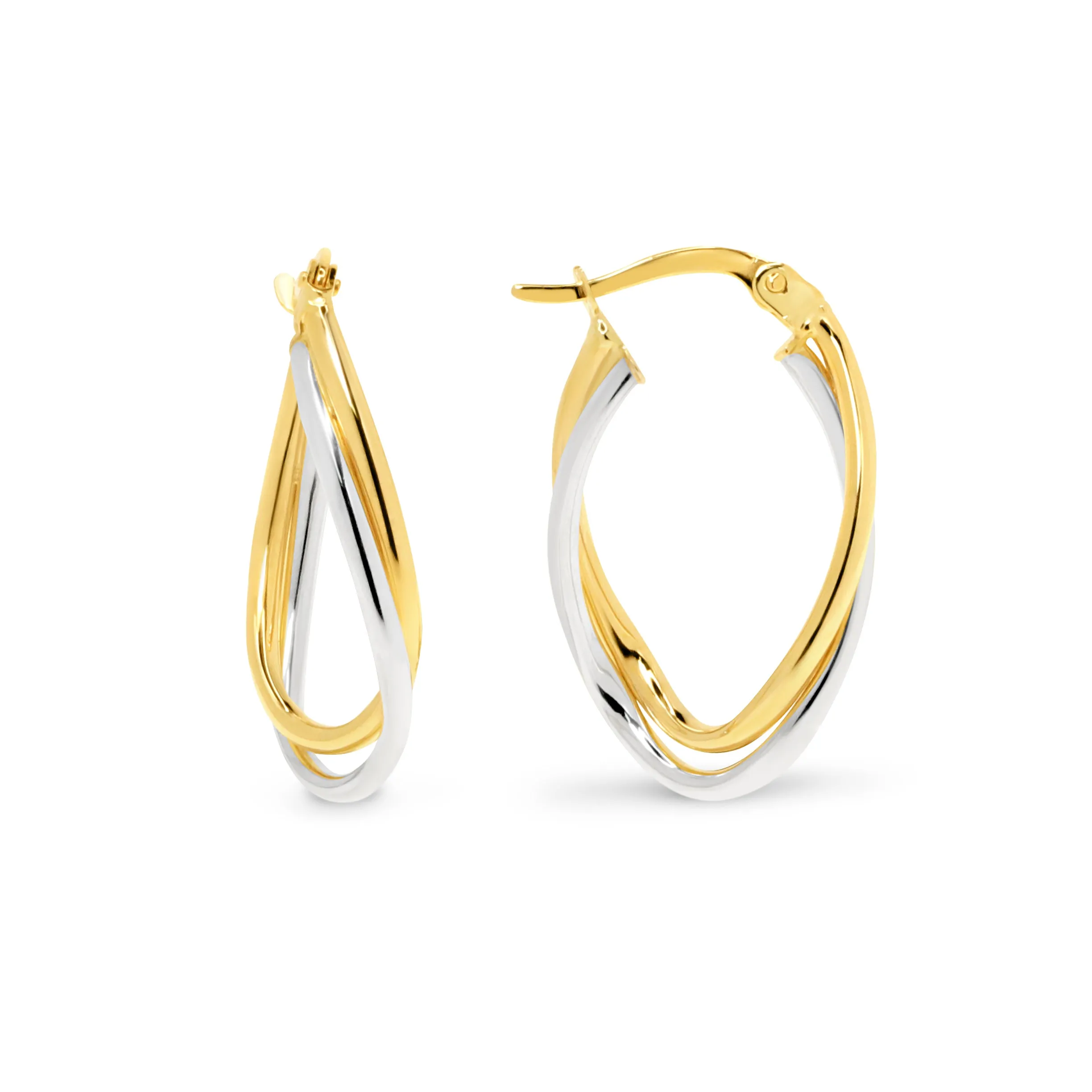 9ct Yellow and White Gold Two-Tone Twist Hoop Earrings GEAR345
