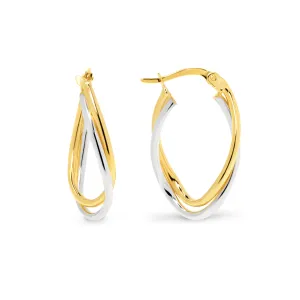 9ct Yellow and White Gold Two-Tone Twist Hoop Earrings GEAR345