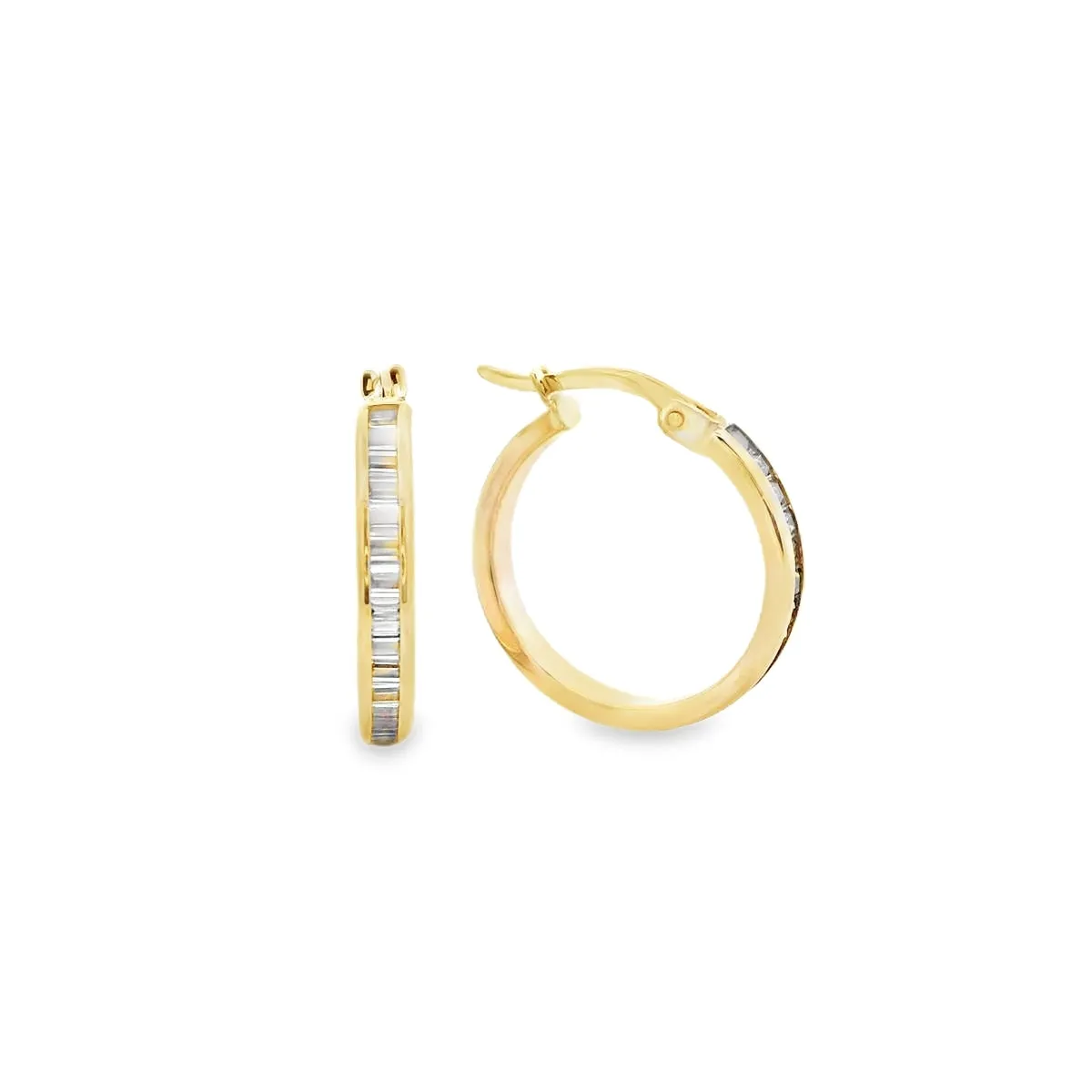 9ct Yellow Gold Hoop Earrings with Channel Set Cubic Zirconias GEAR348